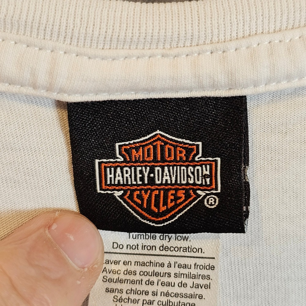 Harley-Davidson Womens V-Neck T-Shirt Cream Eagle Typography Springfield IL S - Picture 6 of 8
